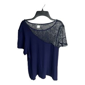 Venus Blue Lace Shoulder Short Sleeve Top